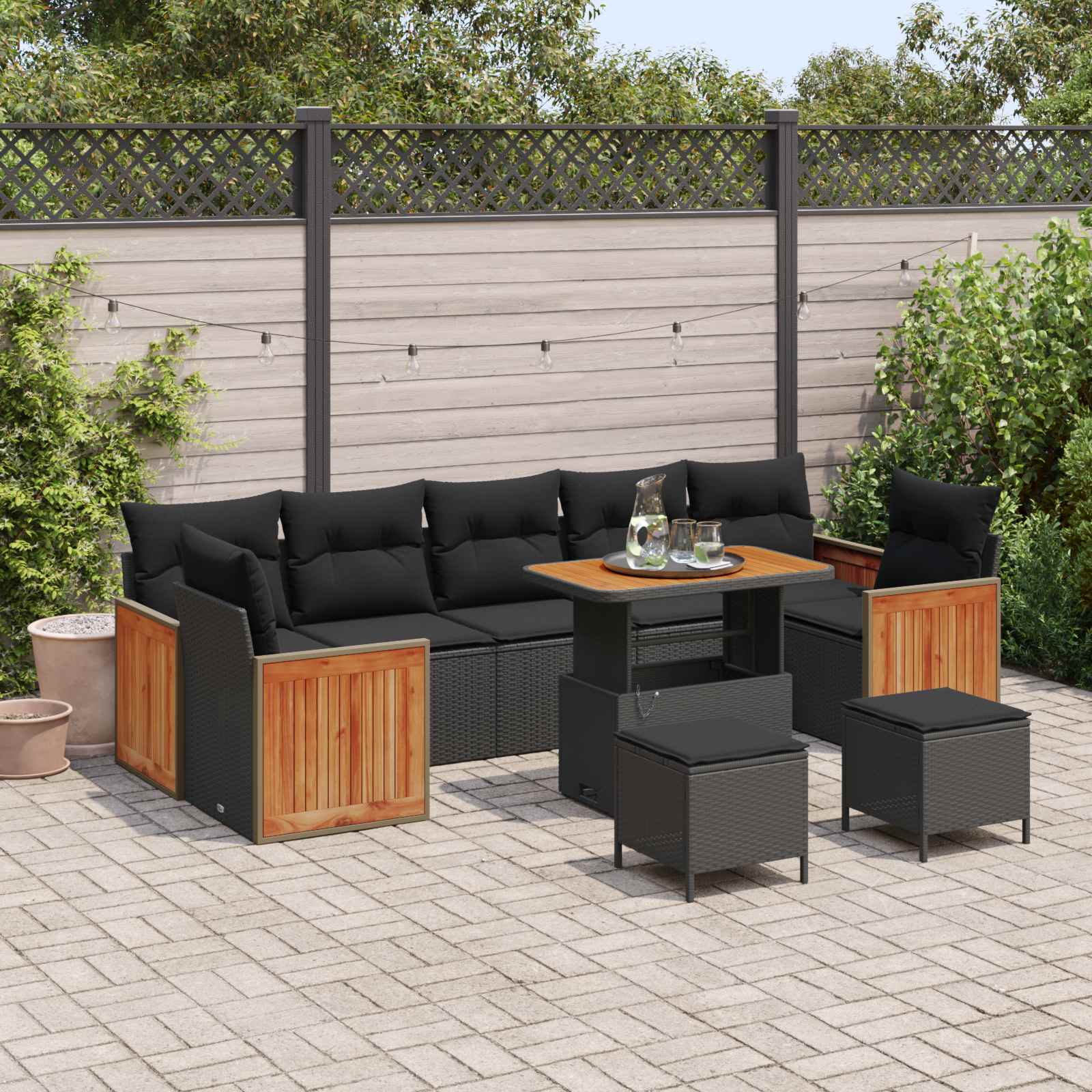 vidaXL Zestaw Sof na Ogród z poduszką 10 pcs Czarny