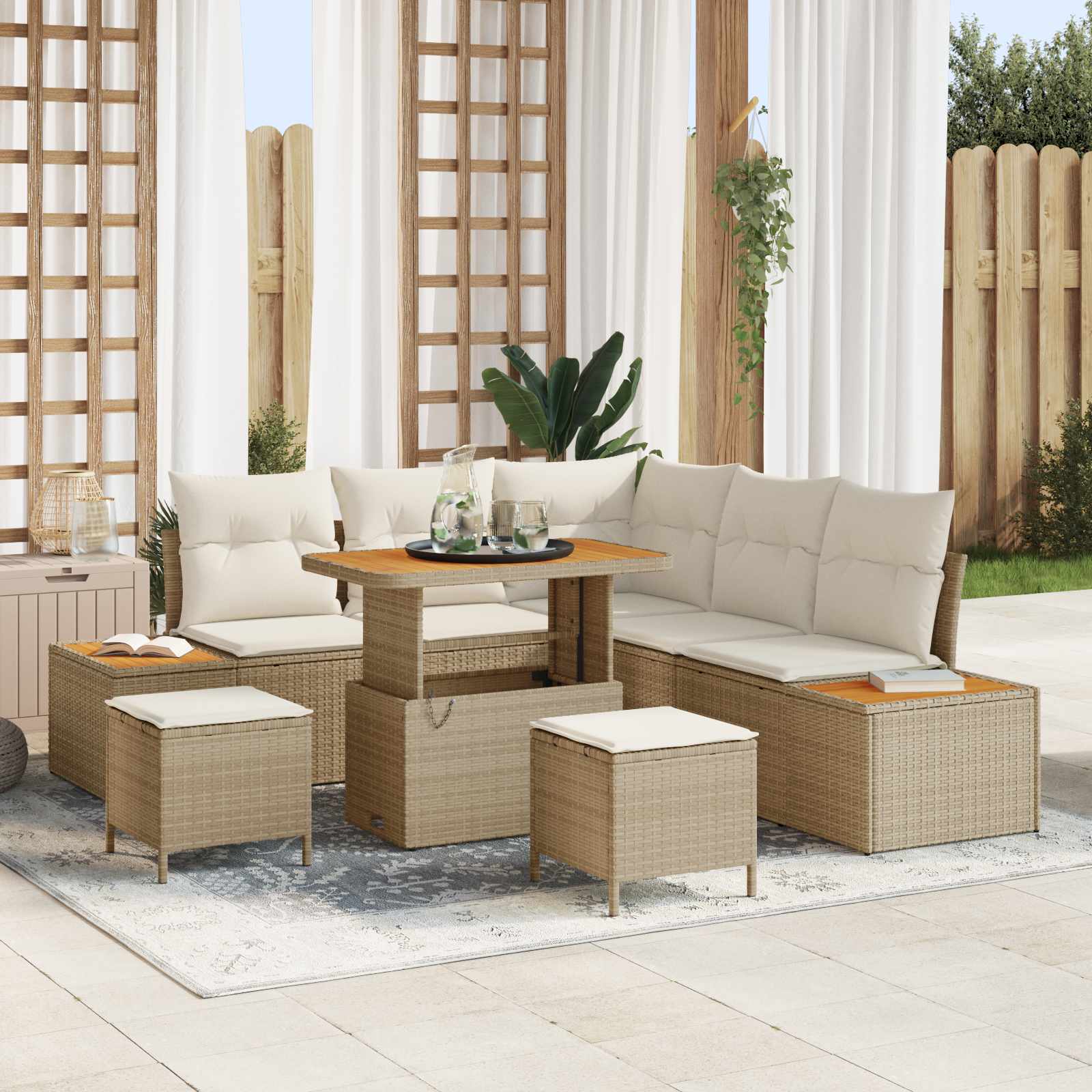 vidaXL Zestaw Sof na Ogród z poduszką 8 pcs Beżowy i kremowy