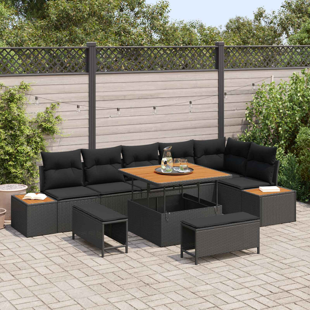 vidaXL Zestaw Sof na Ogród z poduszką 9 pcs Czarny