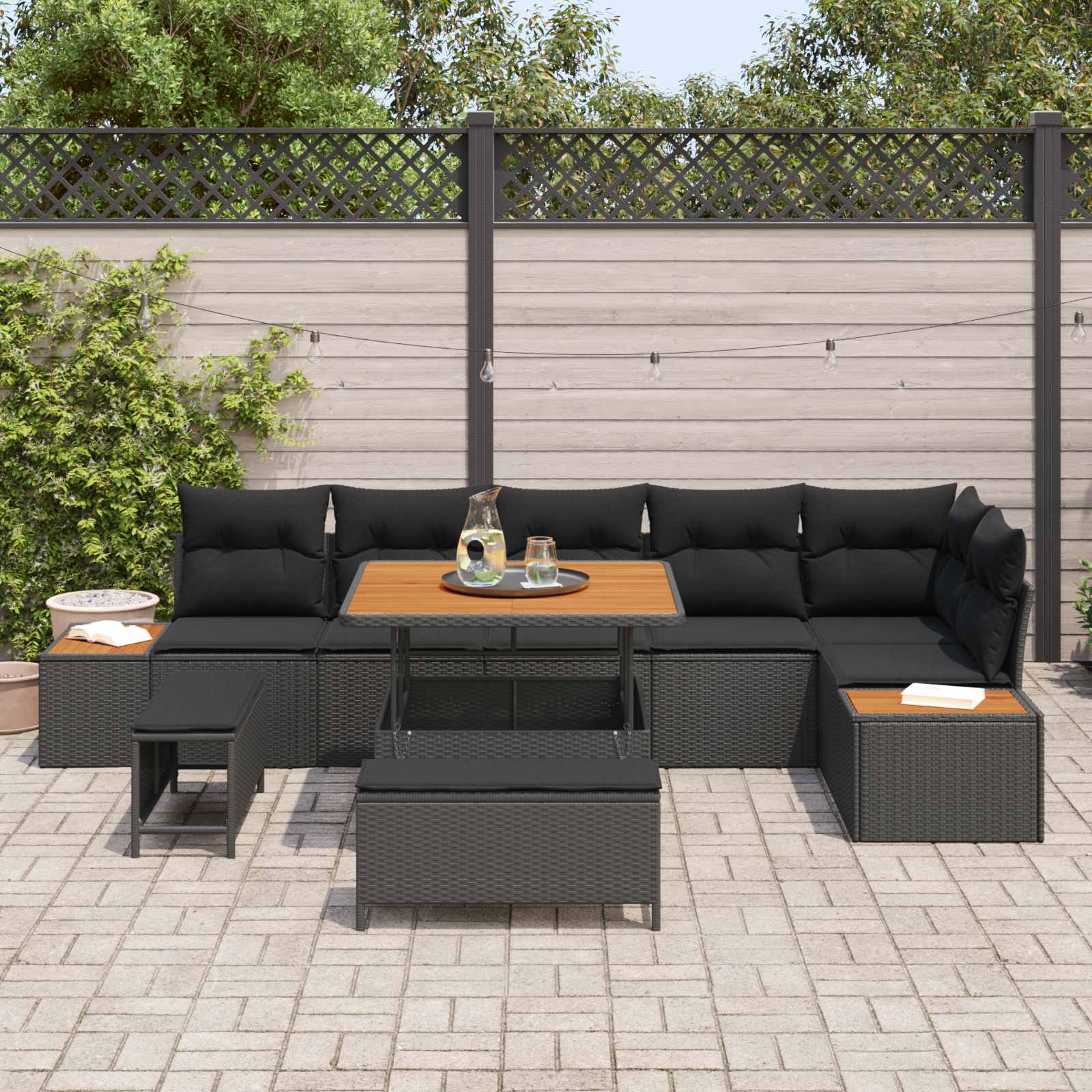 vidaXL Zestaw Sof na Ogród z poduszką 9 pcs Czarny