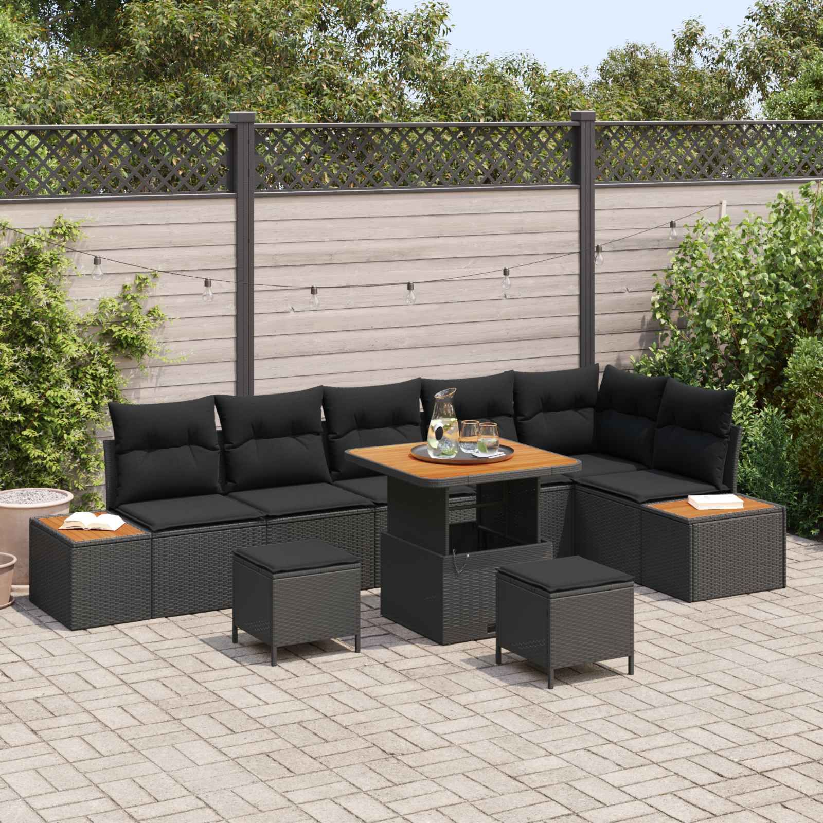 vidaXL Zestaw Sof na Ogród z poduszką 9 pcs Czarny