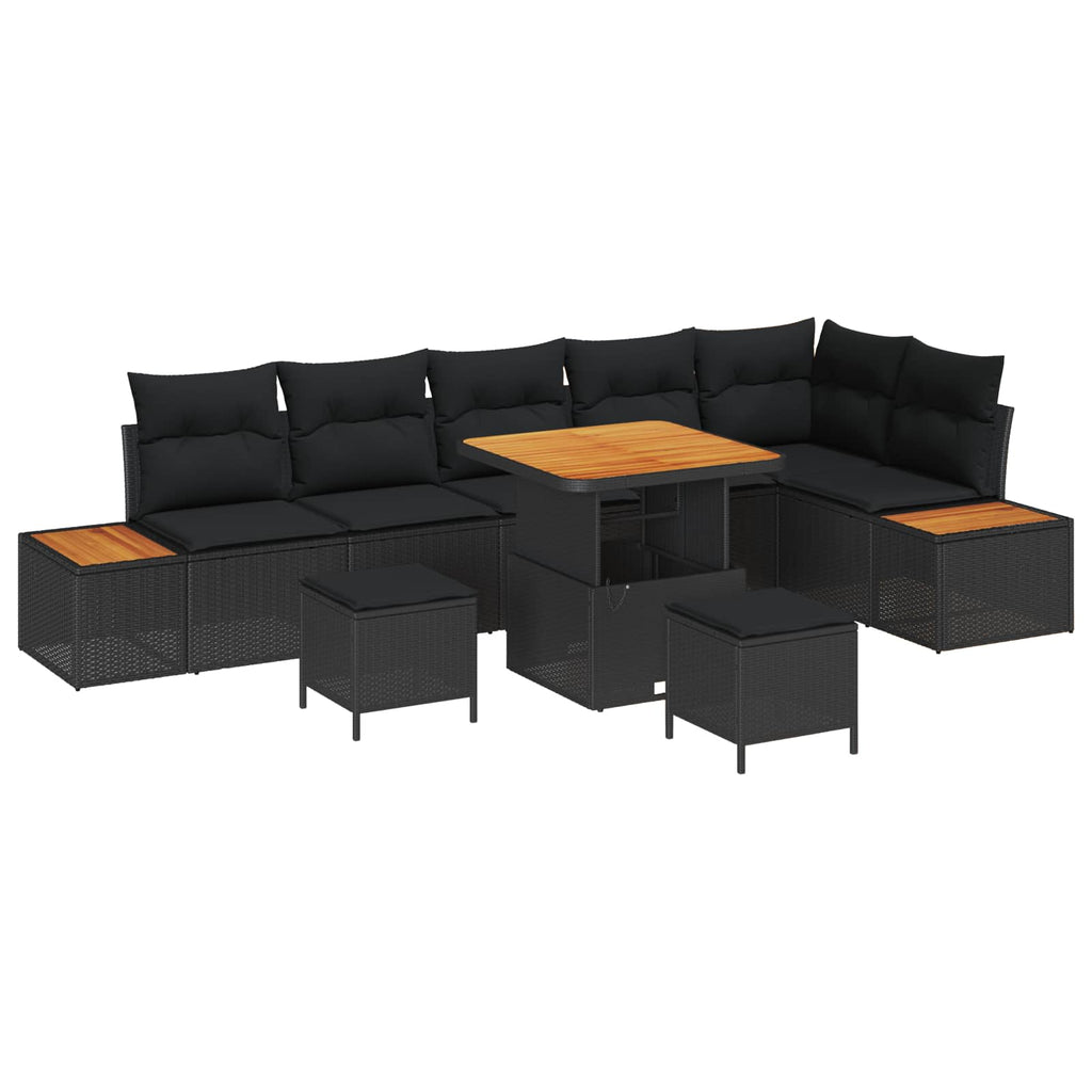 vidaXL Zestaw Sof na Ogród z poduszką 9 pcs Czarny