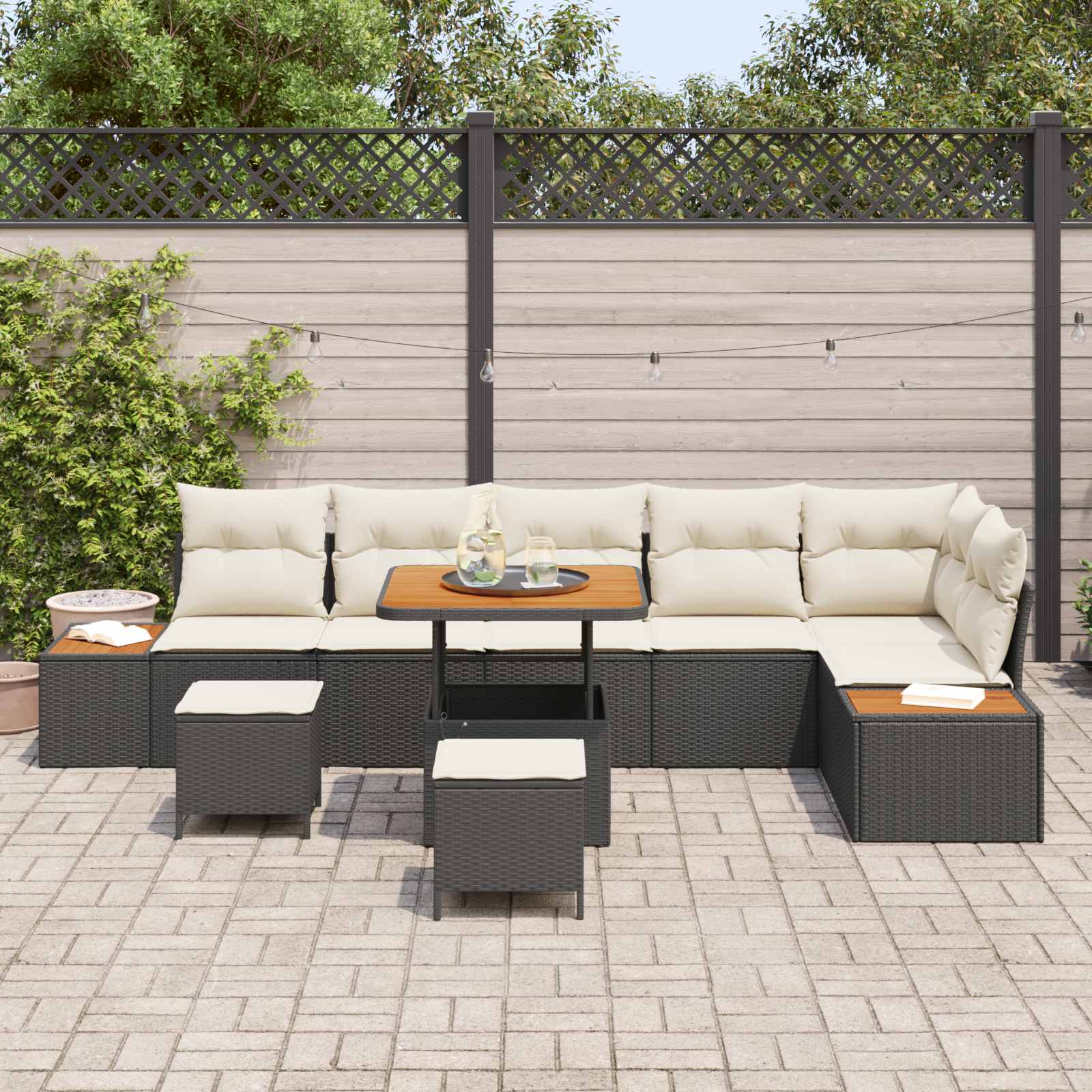 vidaXL Zestaw Sof na Ogród z poduszką 9 pcs Czarny i kremowy