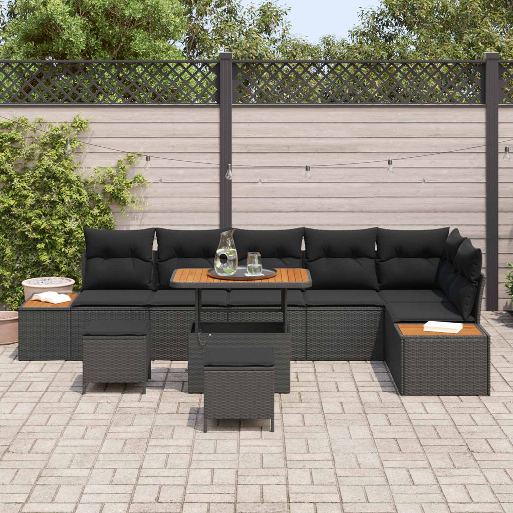 vidaXL Zestaw Sof na Ogród z poduszką 9 pcs Czarny