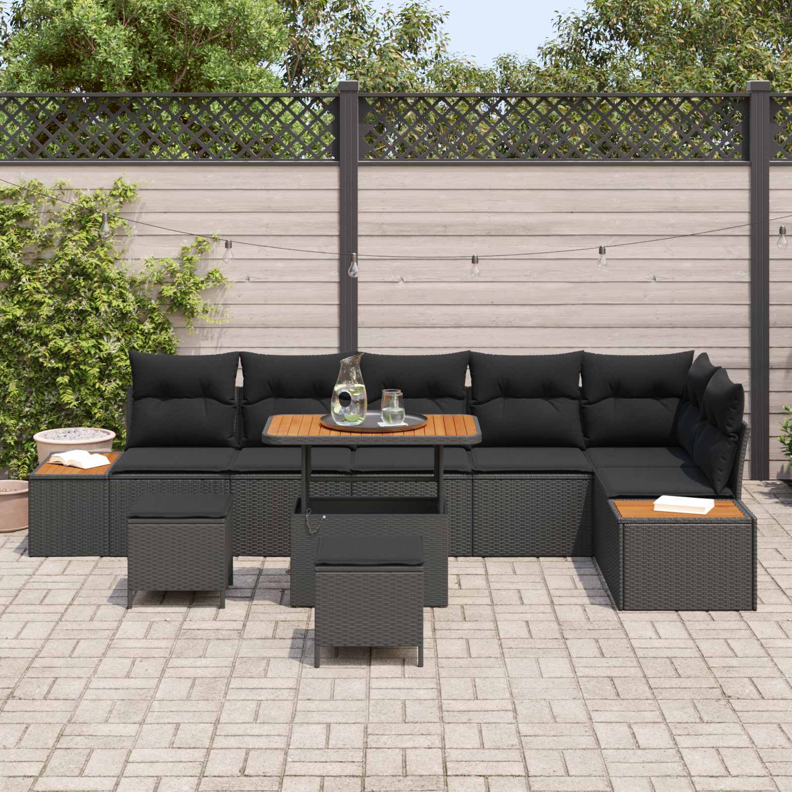 vidaXL Zestaw Sof na Ogród z poduszką 9 pcs Czarny