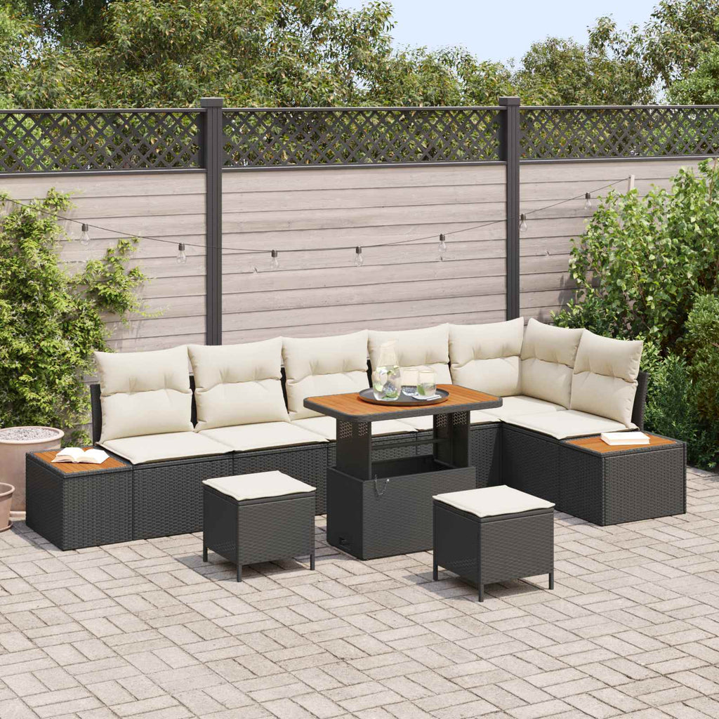 vidaXL Zestaw Sof na Ogród z poduszką 9 pcs Czarny i kremowy