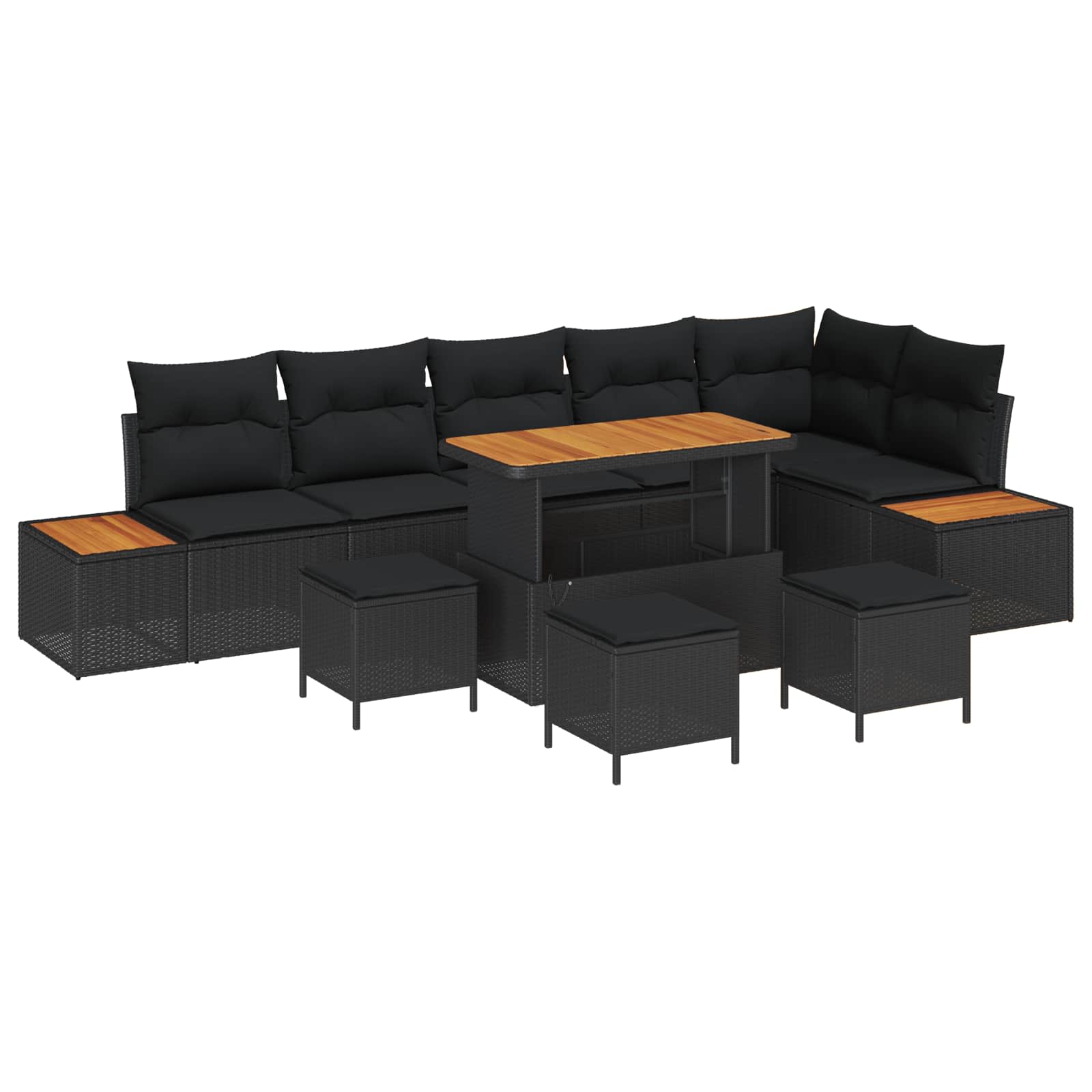 vidaXL Zestaw Sof na Ogród z poduszką 10 pcs Czarny