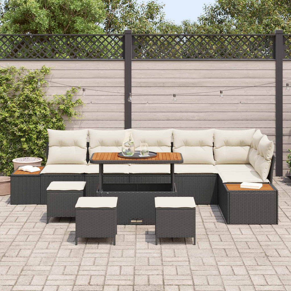 vidaXL Zestaw Sof na Ogród z poduszką 10 pcs Czarny i kremowy