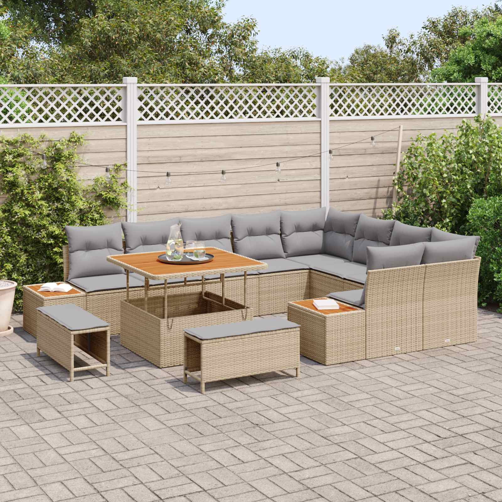 vidaXL Zestaw Sof na Ogród z poduszką 12 pcs Beżowy i jasnoszary