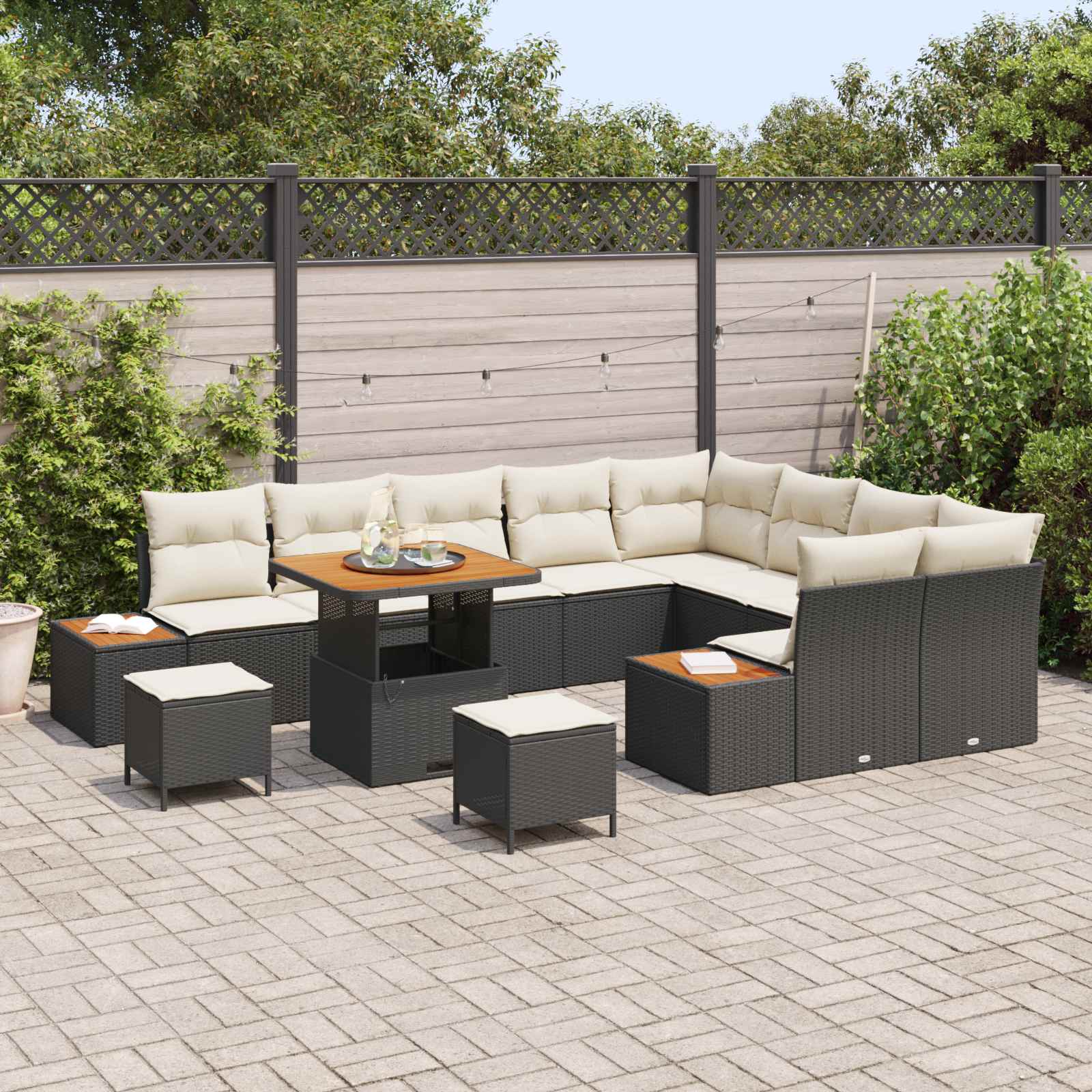 vidaXL Zestaw Sof na Ogród z poduszką 12 pcs Czarny i kremowy