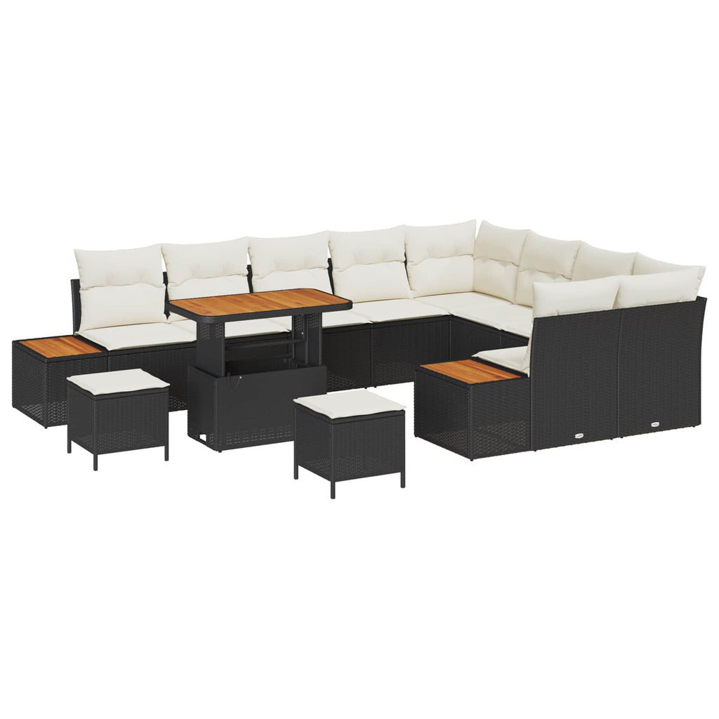 vidaXL Zestaw Sof na Ogród z poduszką 12 pcs Czarny i kremowy