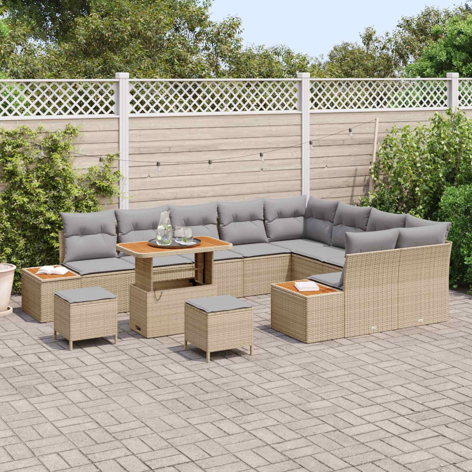 vidaXL Zestaw Sof na Ogród z poduszką 12 pcs Beżowy i jasnoszary