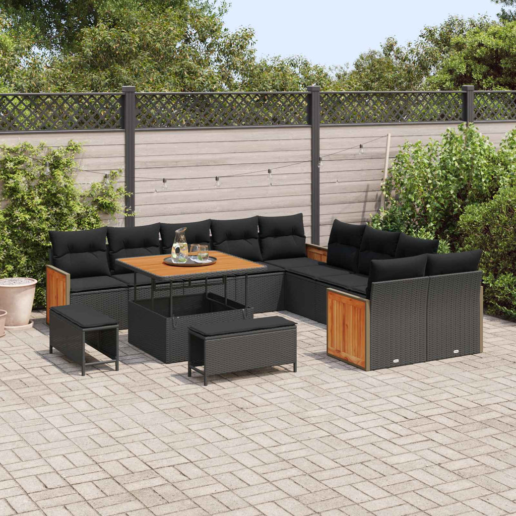vidaXL Zestaw Sof na Ogród z poduszką 13 pcs Czarny