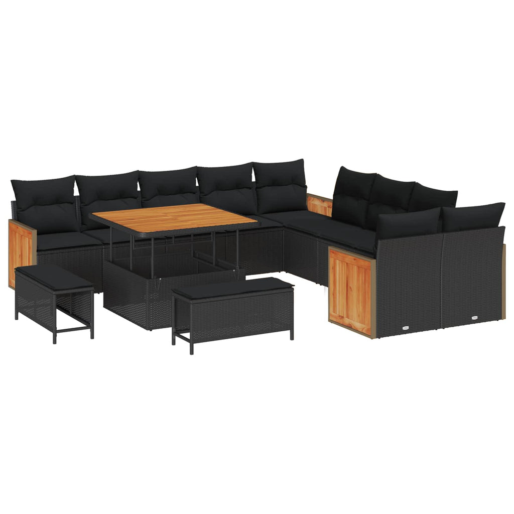 vidaXL Zestaw Sof na Ogród z poduszką 13 pcs Czarny
