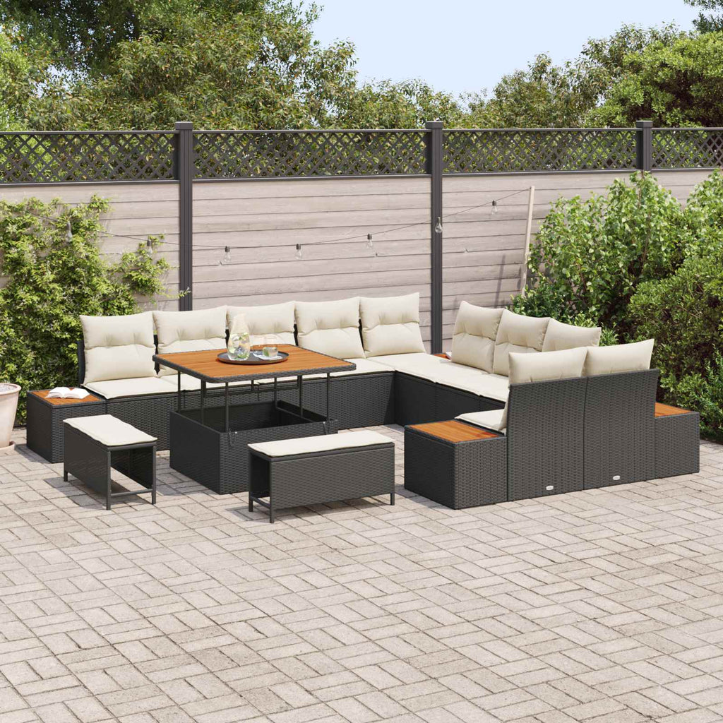 vidaXL Zestaw Sof na Ogród z poduszką 13 pcs Czarny i kremowy