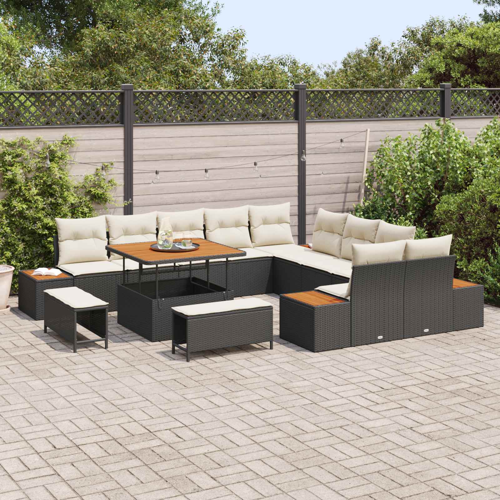 vidaXL Zestaw Sof na Ogród z poduszką 13 pcs Czarny i kremowy