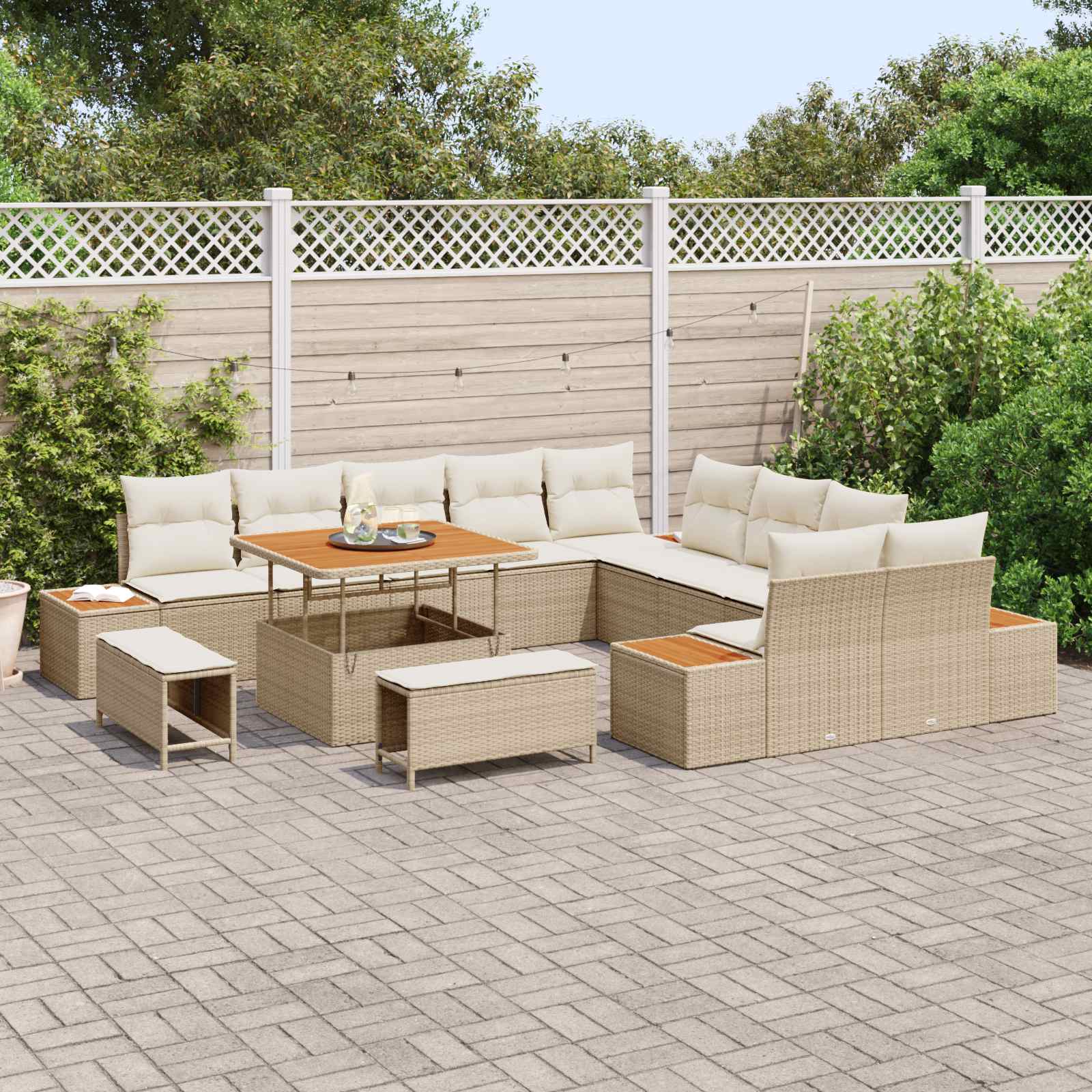 vidaXL Zestaw Sof na Ogród z poduszką 13 pcs Beżowy i kremowy