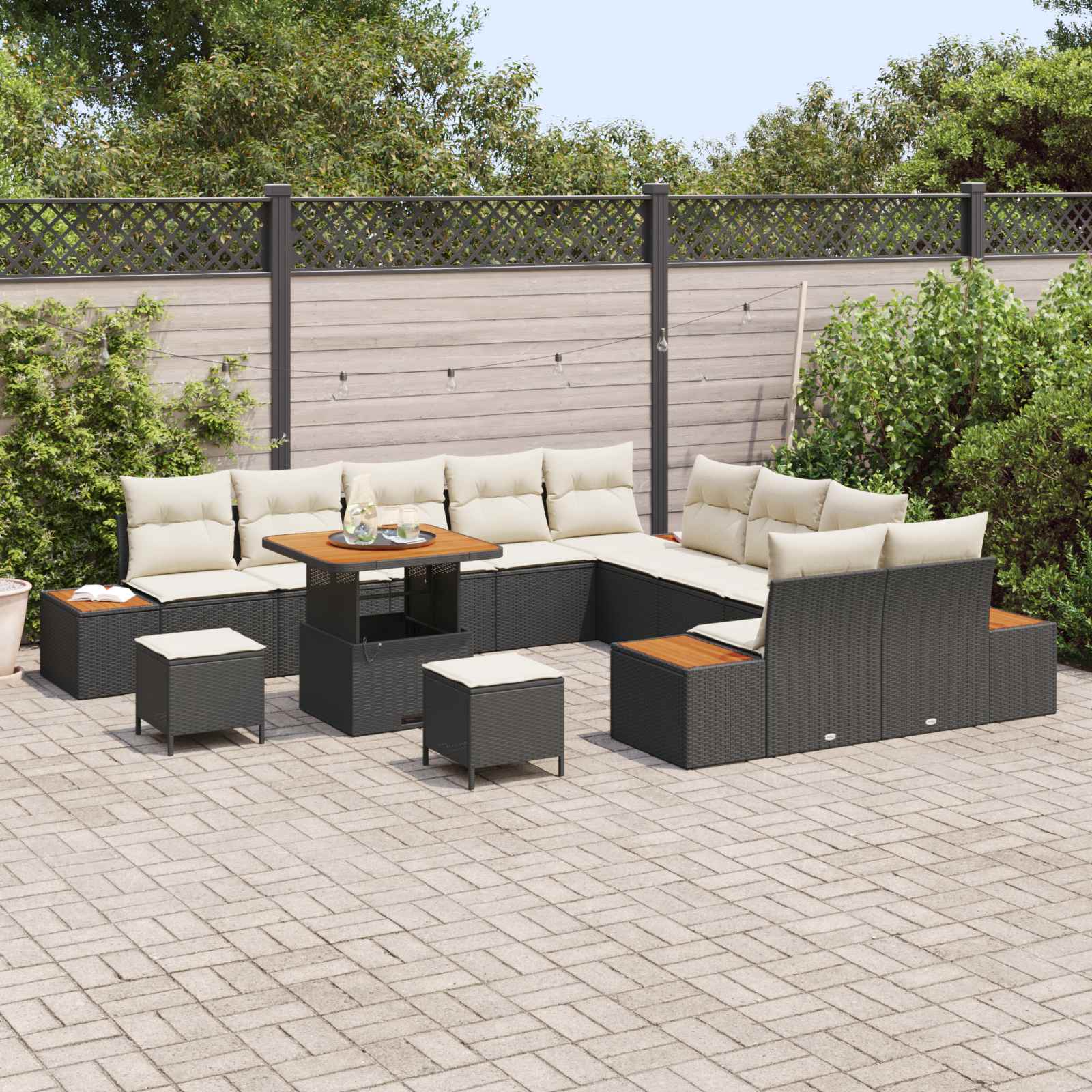 vidaXL Zestaw Sof na Ogród z poduszką 13 pcs Czarny i kremowy