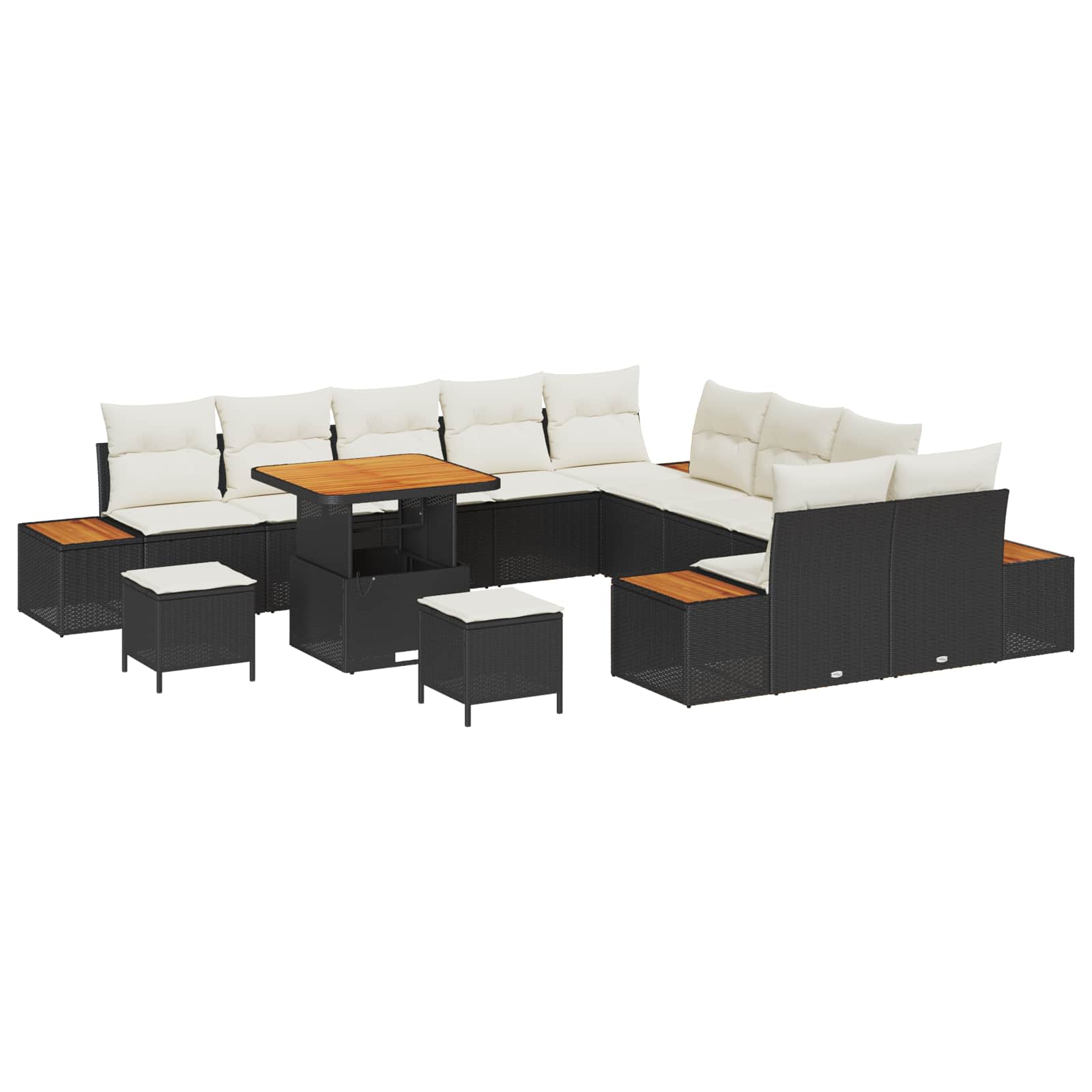 vidaXL Zestaw Sof na Ogród z poduszką 13 pcs Czarny i kremowy