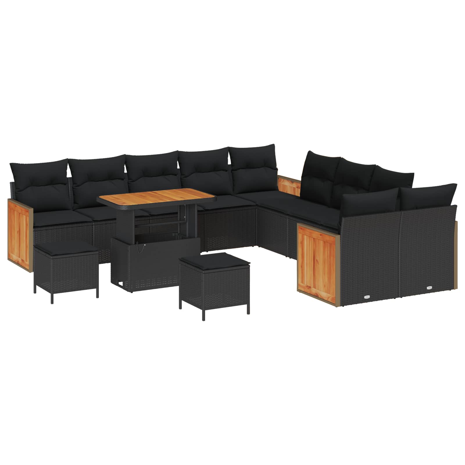 vidaXL Zestaw Sof na Ogród z poduszką 13 pcs Czarny