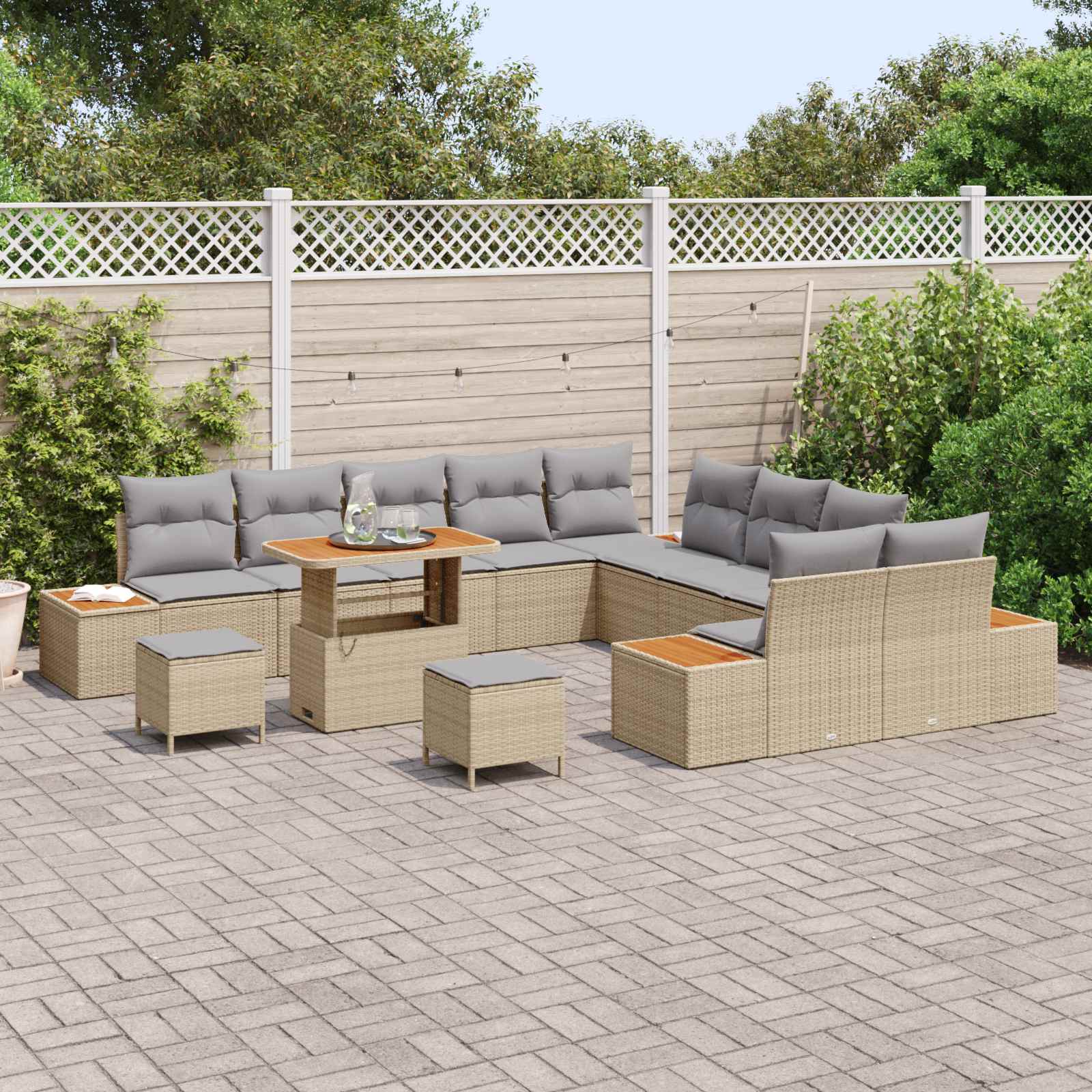vidaXL Zestaw Sof na Ogród z poduszką 13 pcs Beżowy i jasnoszary