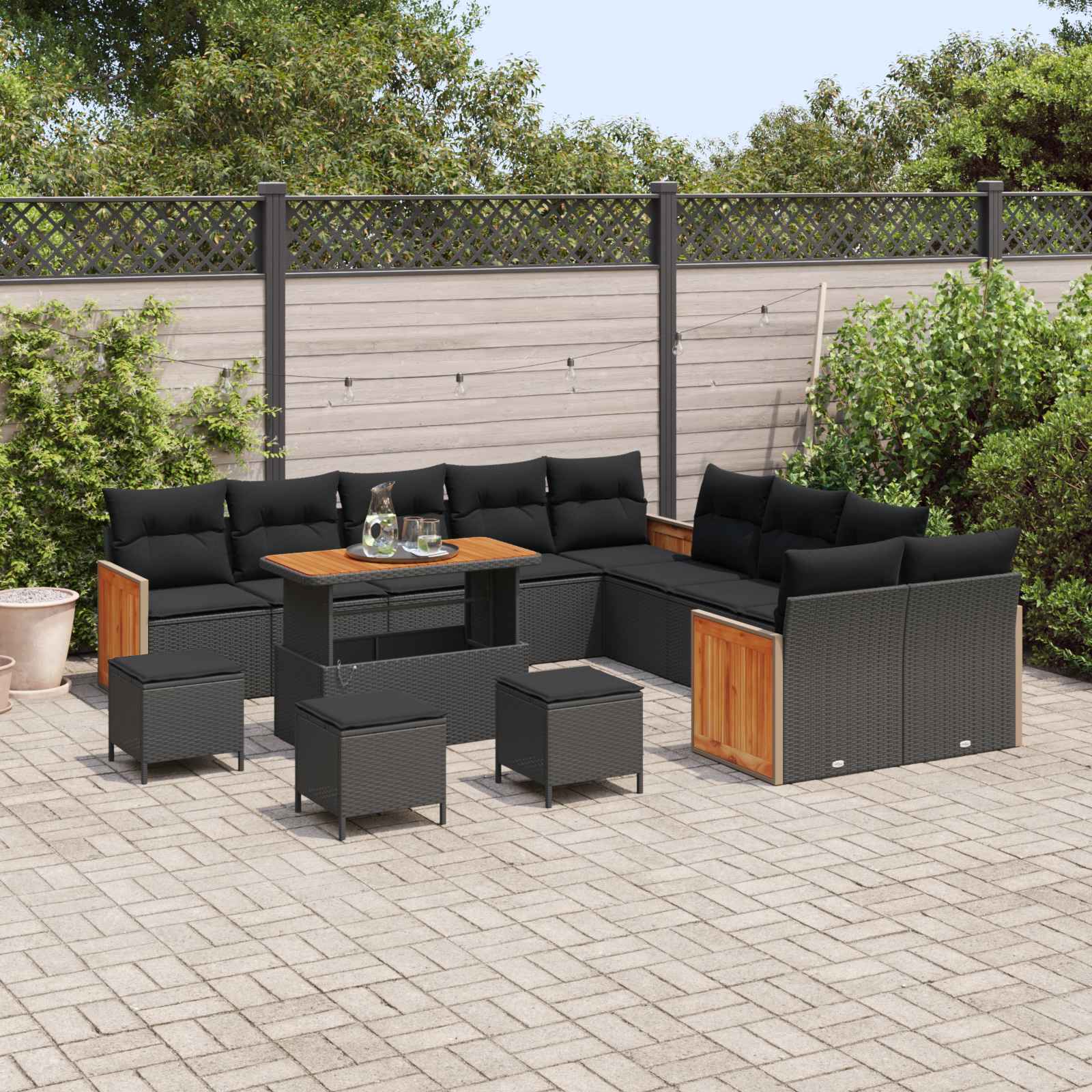 vidaXL Zestaw Sof na Ogród z poduszką 14 pcs Czarny