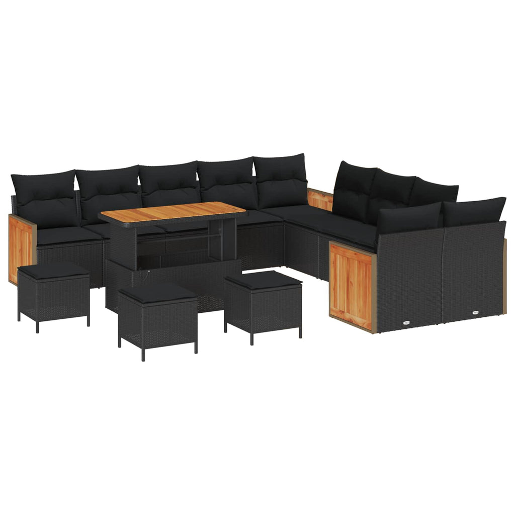 vidaXL Zestaw Sof na Ogród z poduszką 14 pcs Czarny