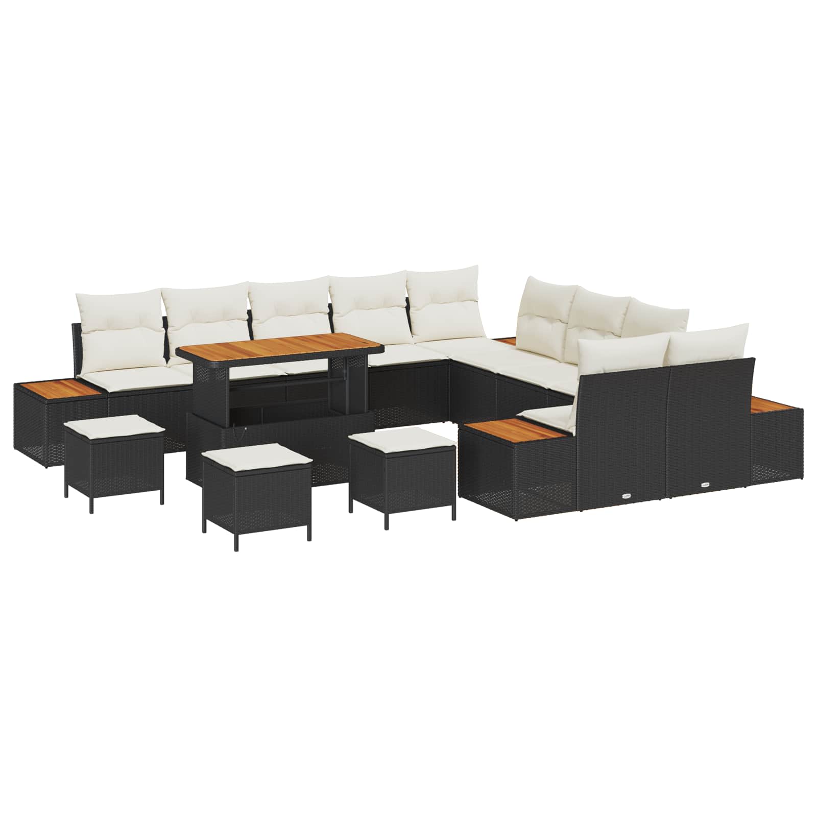 vidaXL Zestaw Sof na Ogród z poduszką 14 pcs Czarny i kremowy