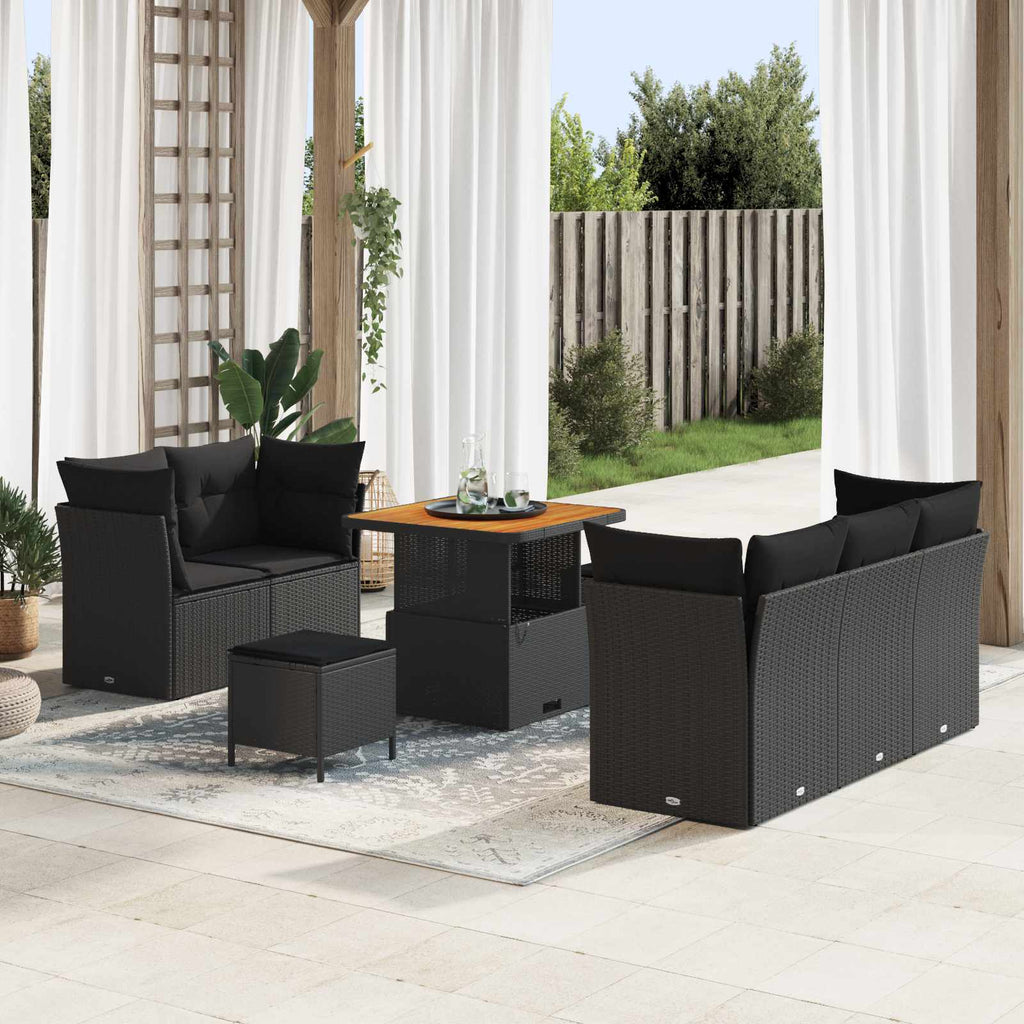 vidaXL Zestaw Sof na Ogród z poduszką z przechowywaniem 8 pcs Czarny