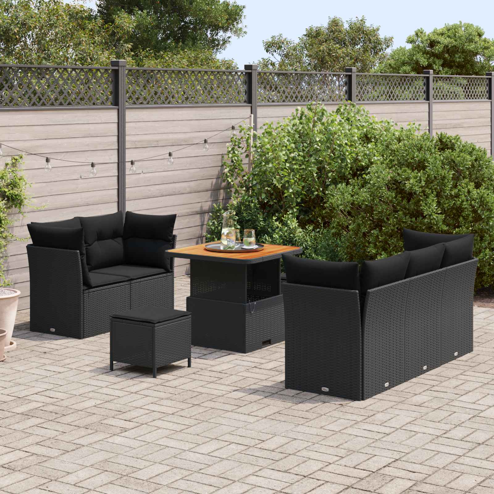 vidaXL Zestaw Sof na Ogród z poduszką z przechowywaniem 8 pcs Czarny
