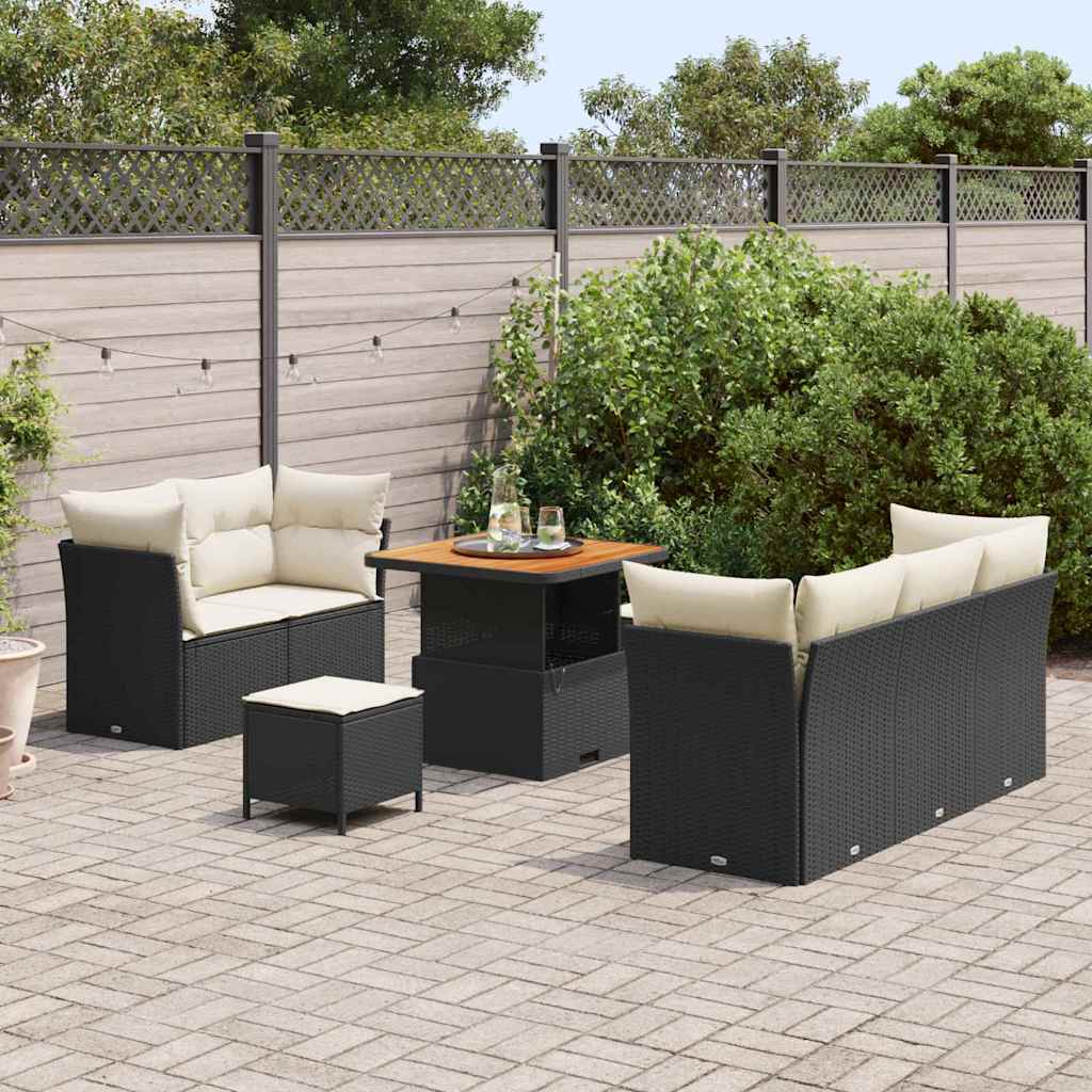 vidaXL Zestaw Sof na Ogród 8 pcs Czarny i kremowy polirattan