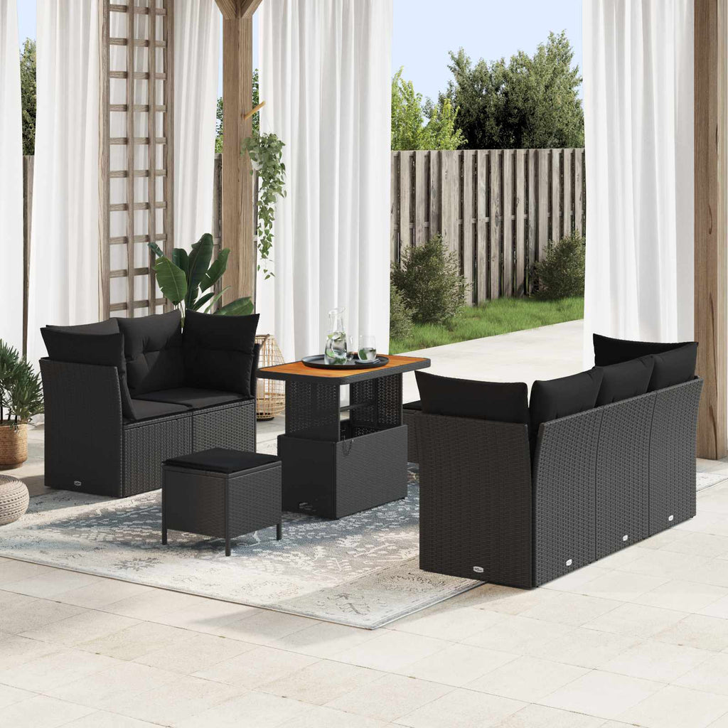 vidaXL Zestaw Sof na Ogród z poduszką z przechowywaniem 8 pcs Czarny