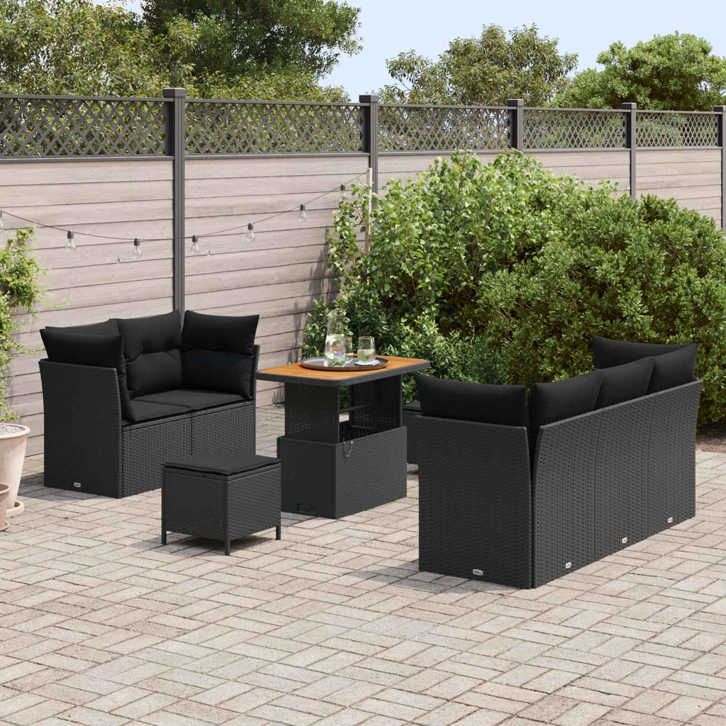 vidaXL Zestaw Sof na Ogród z poduszką z przechowywaniem 8 pcs Czarny