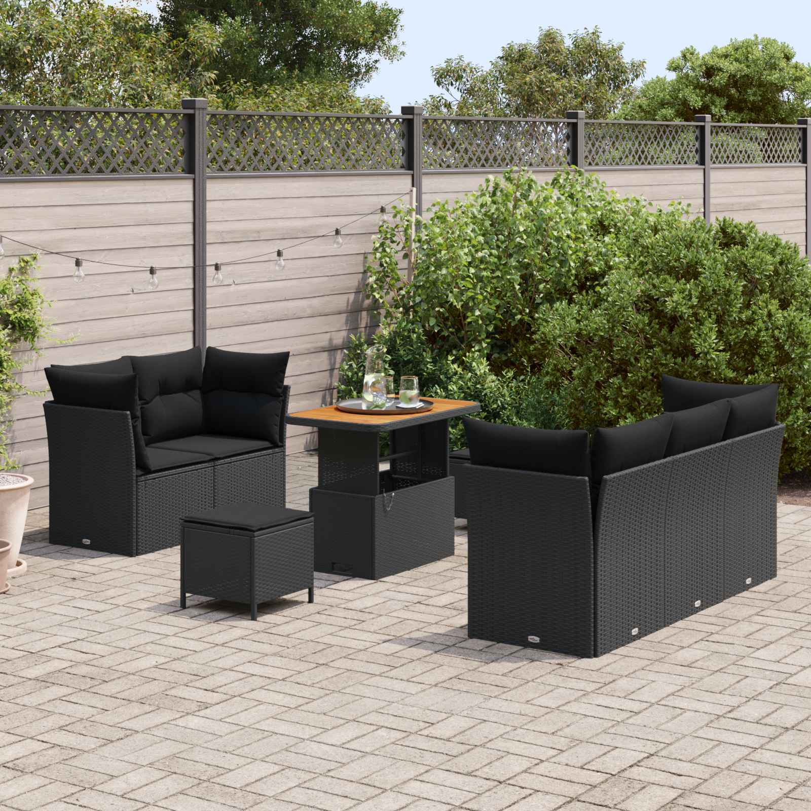 vidaXL Zestaw Sof na Ogród z poduszką z przechowywaniem 8 pcs Czarny