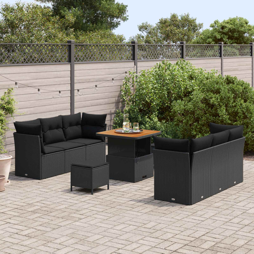 vidaXL Zestaw Sof na Ogród z poduszką 9 pcs Czarny polirattan
