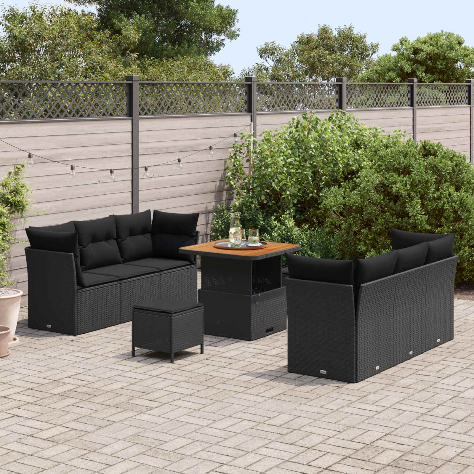vidaXL Zestaw Sof na Ogród z poduszką 9 pcs Czarny polirattan