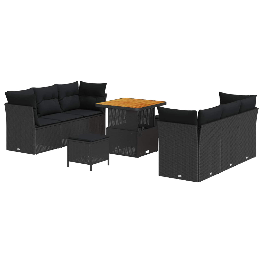 vidaXL Zestaw Sof na Ogród z poduszką 9 pcs Czarny polirattan