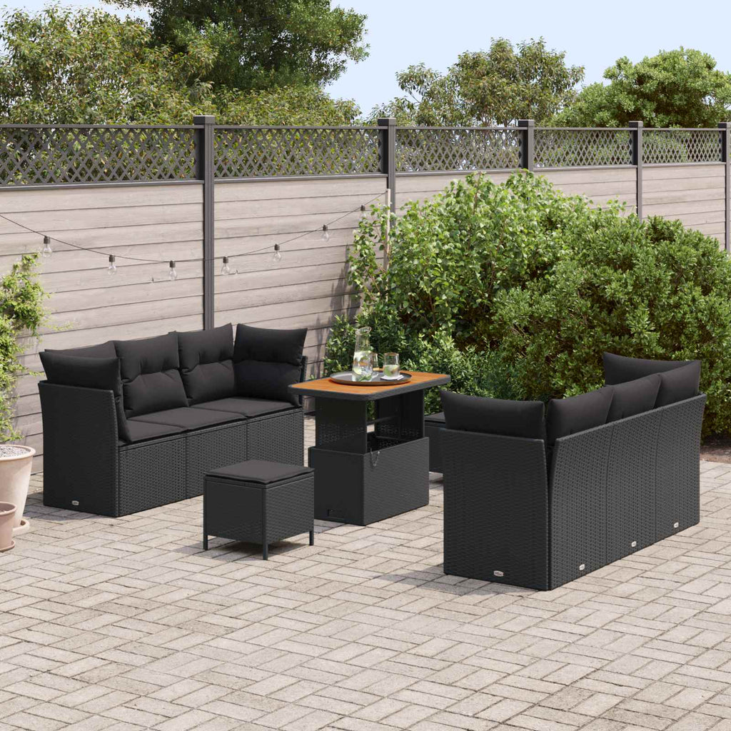 vidaXL Zestaw Sof na Ogród z poduszką 9 pcs Czarny polirattan