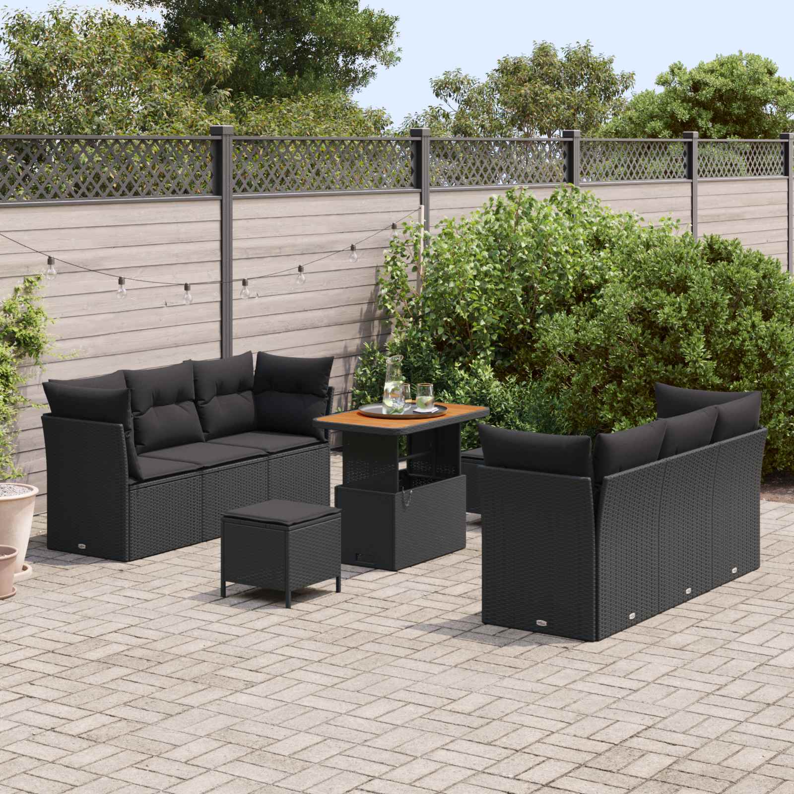 vidaXL Zestaw Sof na Ogród z poduszką 9 pcs Czarny polirattan