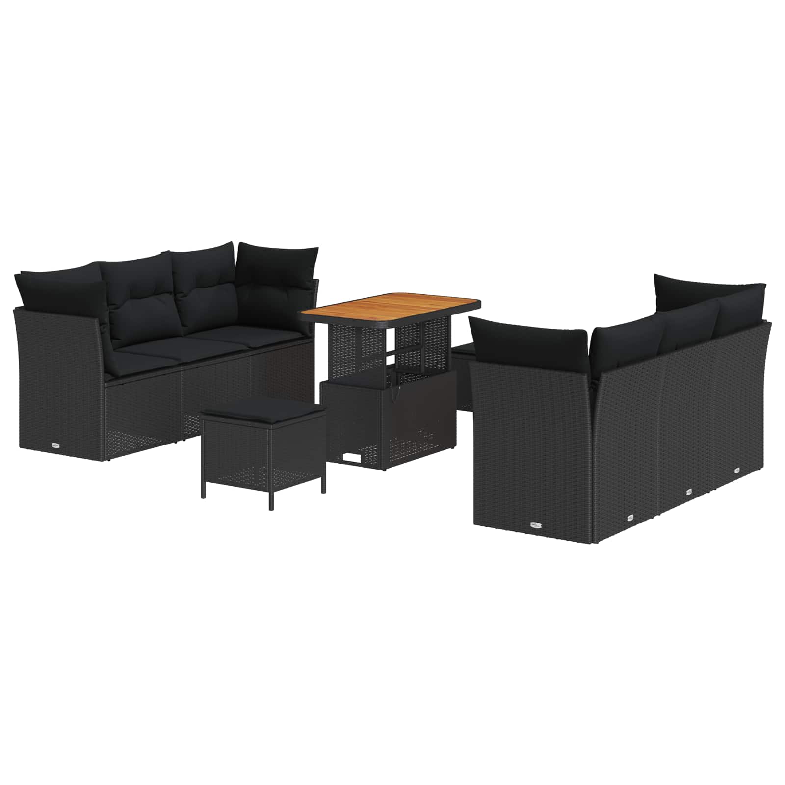 vidaXL Zestaw Sof na Ogród z poduszką 9 pcs Czarny polirattan