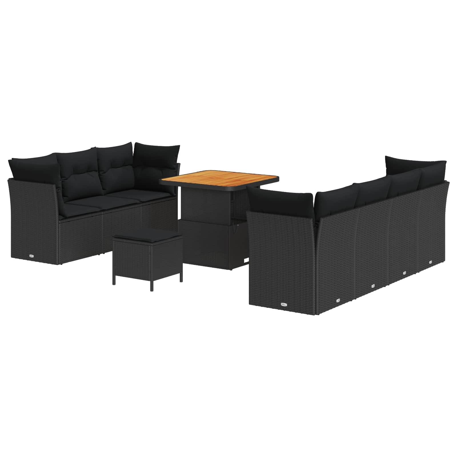 vidaXL Zestaw Sof na Ogród z poduszką z przechowywaniem 10 pcs Czarny