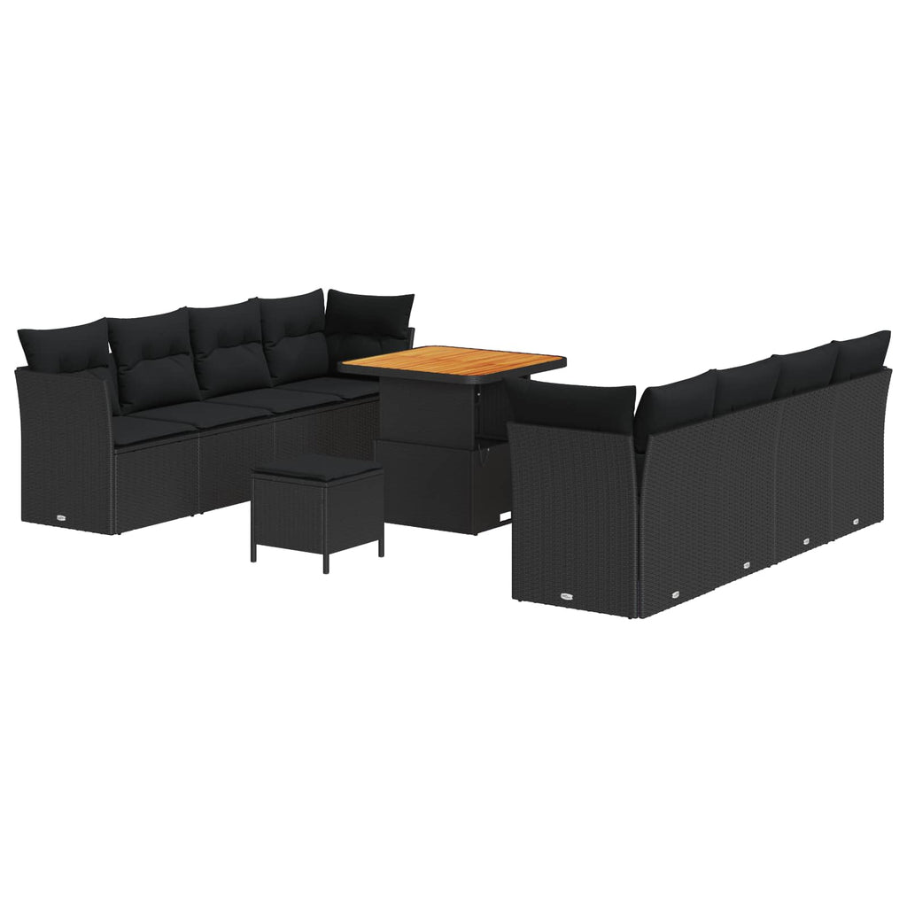 vidaXL Zestaw Sof na Ogród z poduszką 11 pcs Czarny polirattan