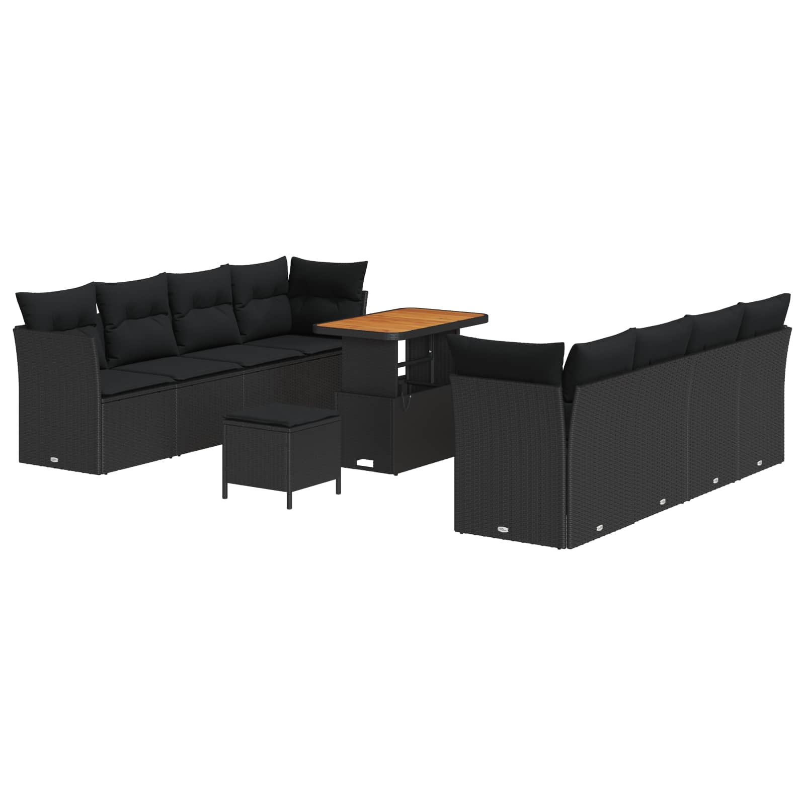 vidaXL Zestaw Sof na Ogród z poduszką 11 pcs Czarny polirattan