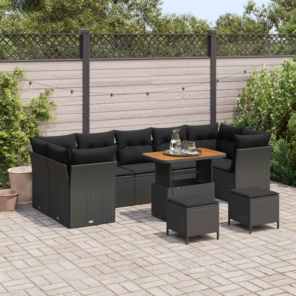 vidaXL Zestaw Sof na Ogród z poduszką z przechowywaniem 10 pcs Czarny
