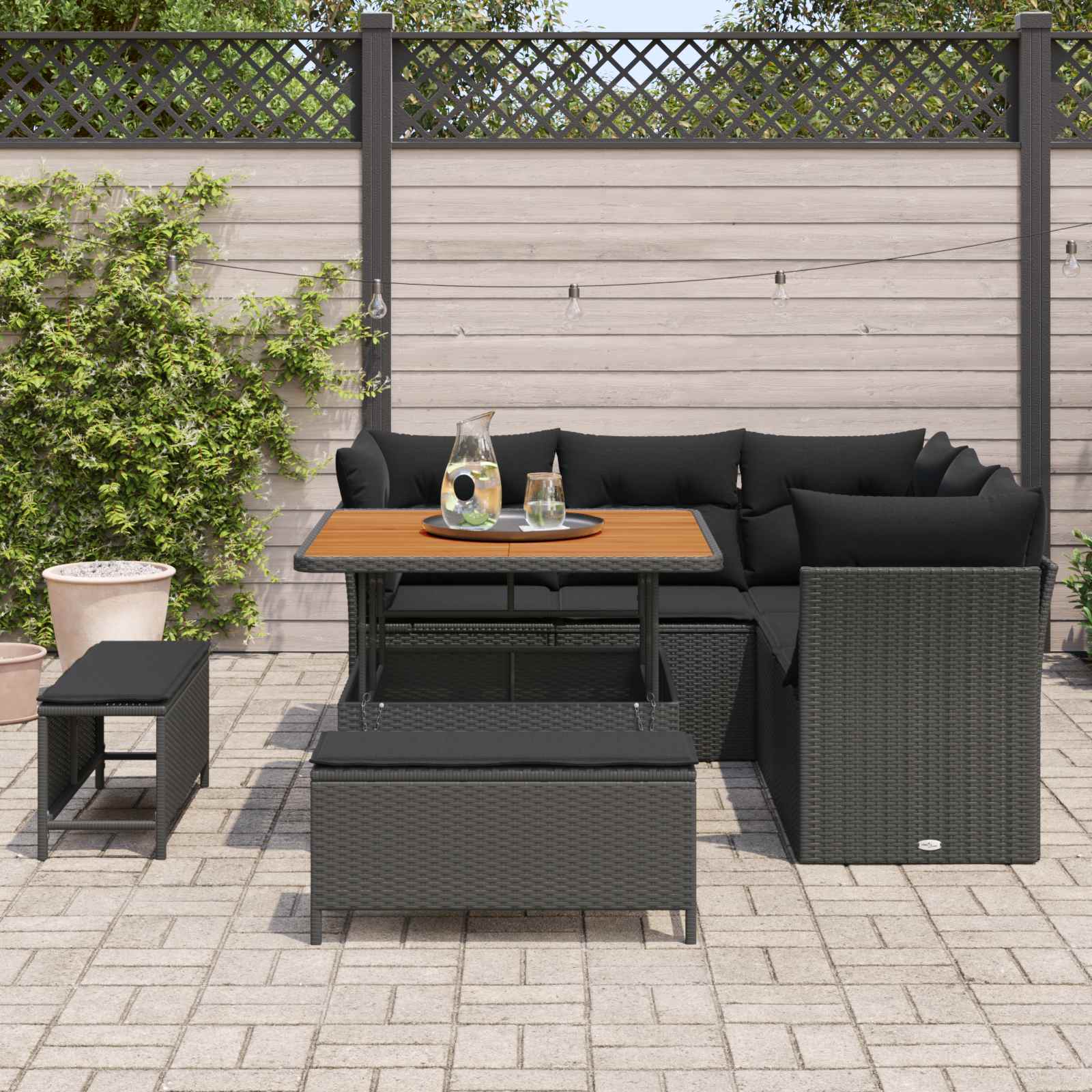 vidaXL Zestaw Sof na Ogród z poduszką z przechowywaniem 8 pcs Czarny