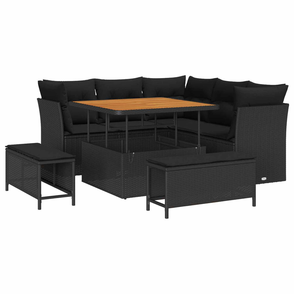 vidaXL Zestaw Sof na Ogród z poduszką z przechowywaniem 8 pcs Czarny