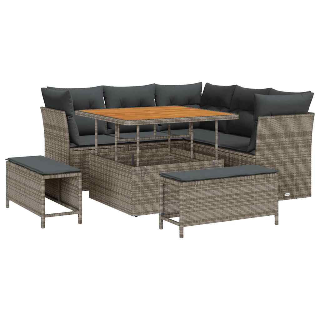 vidaXL Zestaw Sof na Ogród z poduszką z przechowywaniem 8 pcs Szary