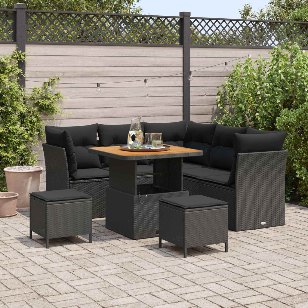 vidaXL Zestaw Sof na Ogród z poduszką z przechowywaniem 8 pcs Czarny