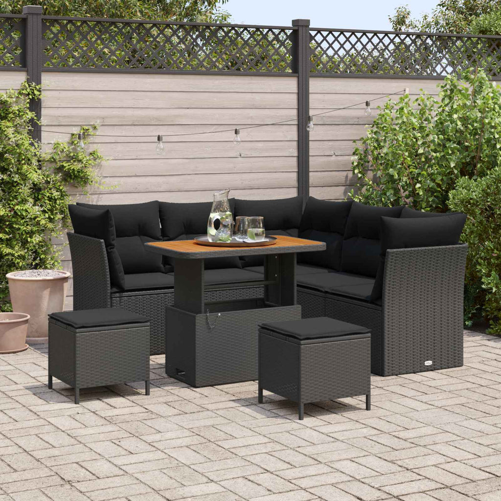 vidaXL Zestaw Sof na Ogród z poduszką z przechowywaniem 8 pcs Czarny