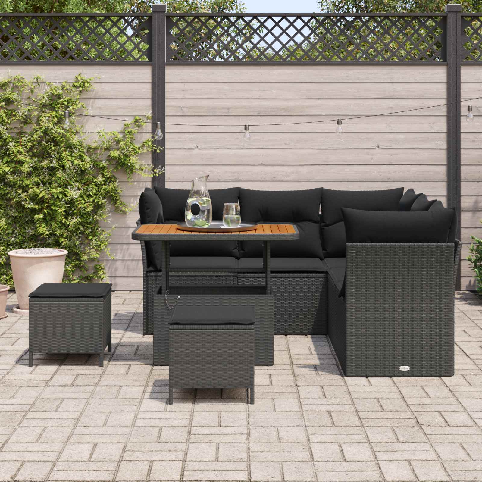vidaXL Zestaw Sof na Ogród z poduszką z przechowywaniem 8 pcs Czarny
